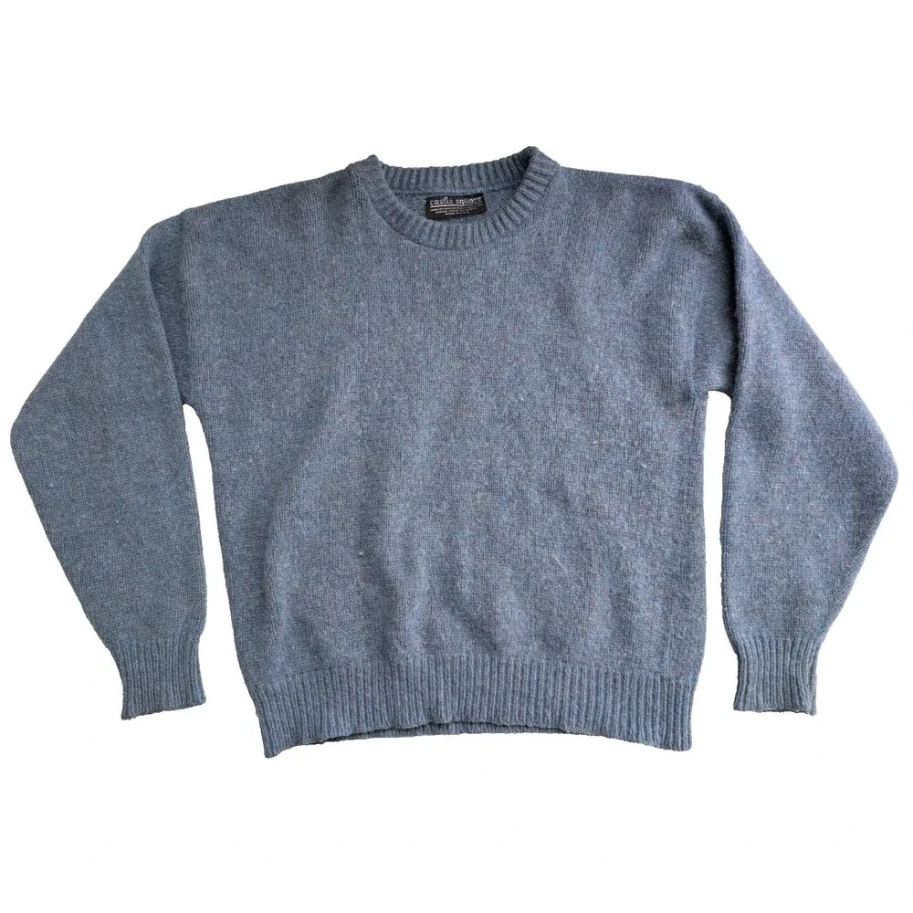 Vintage Castle Square Blue Heather Crewneck Sweater Made USA M/L Pullover